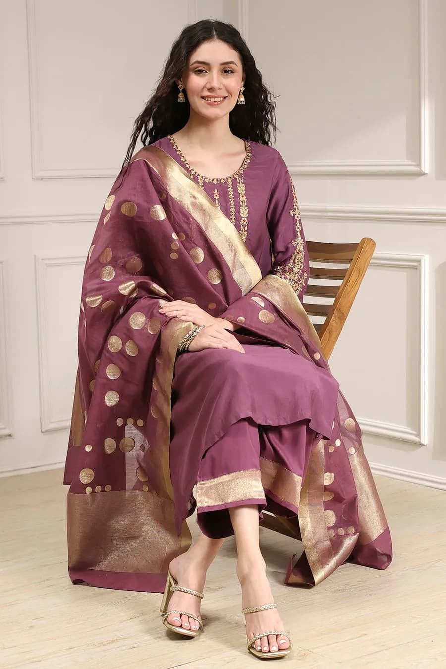 Old Rose Solid Straight Suit Set
