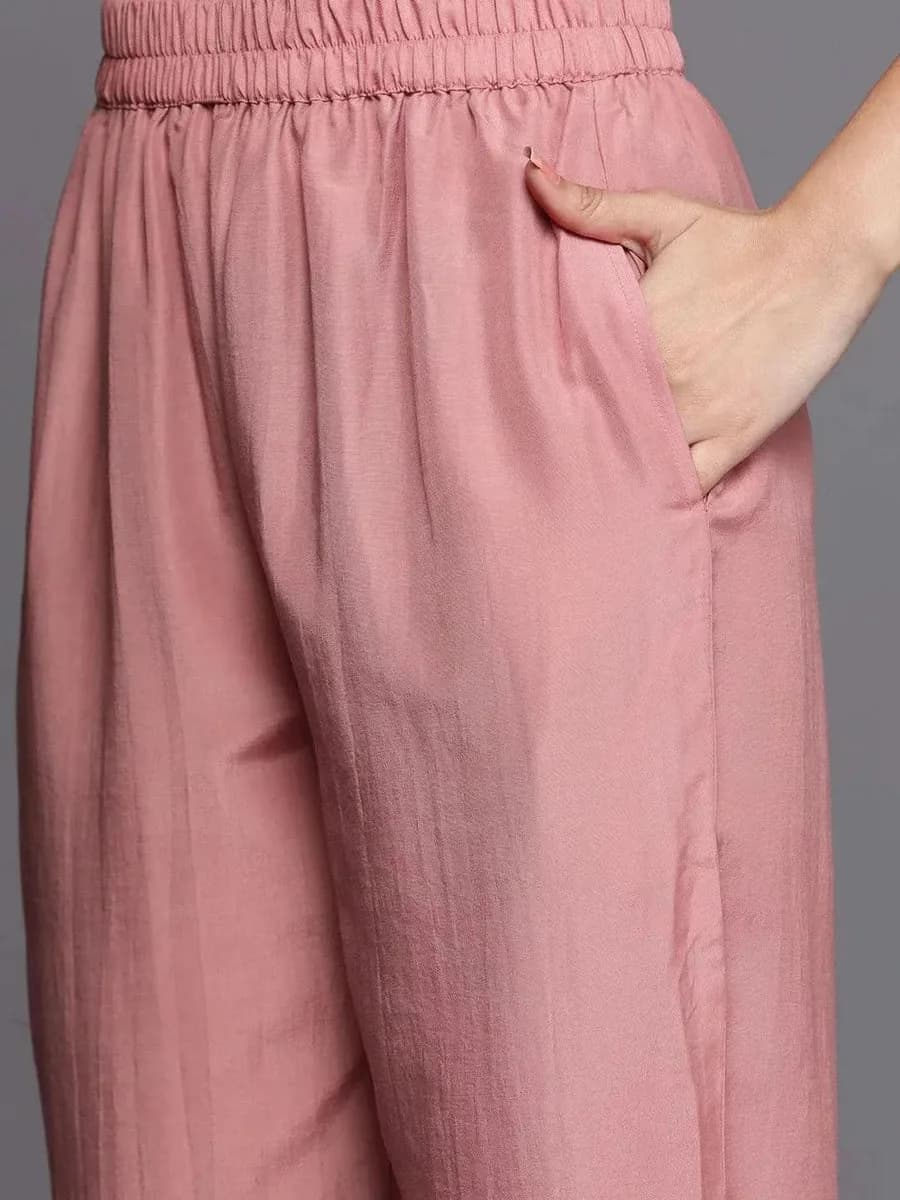 Libas Peach Self Design Silk Blend Straight Kurta With Dupatta — 3