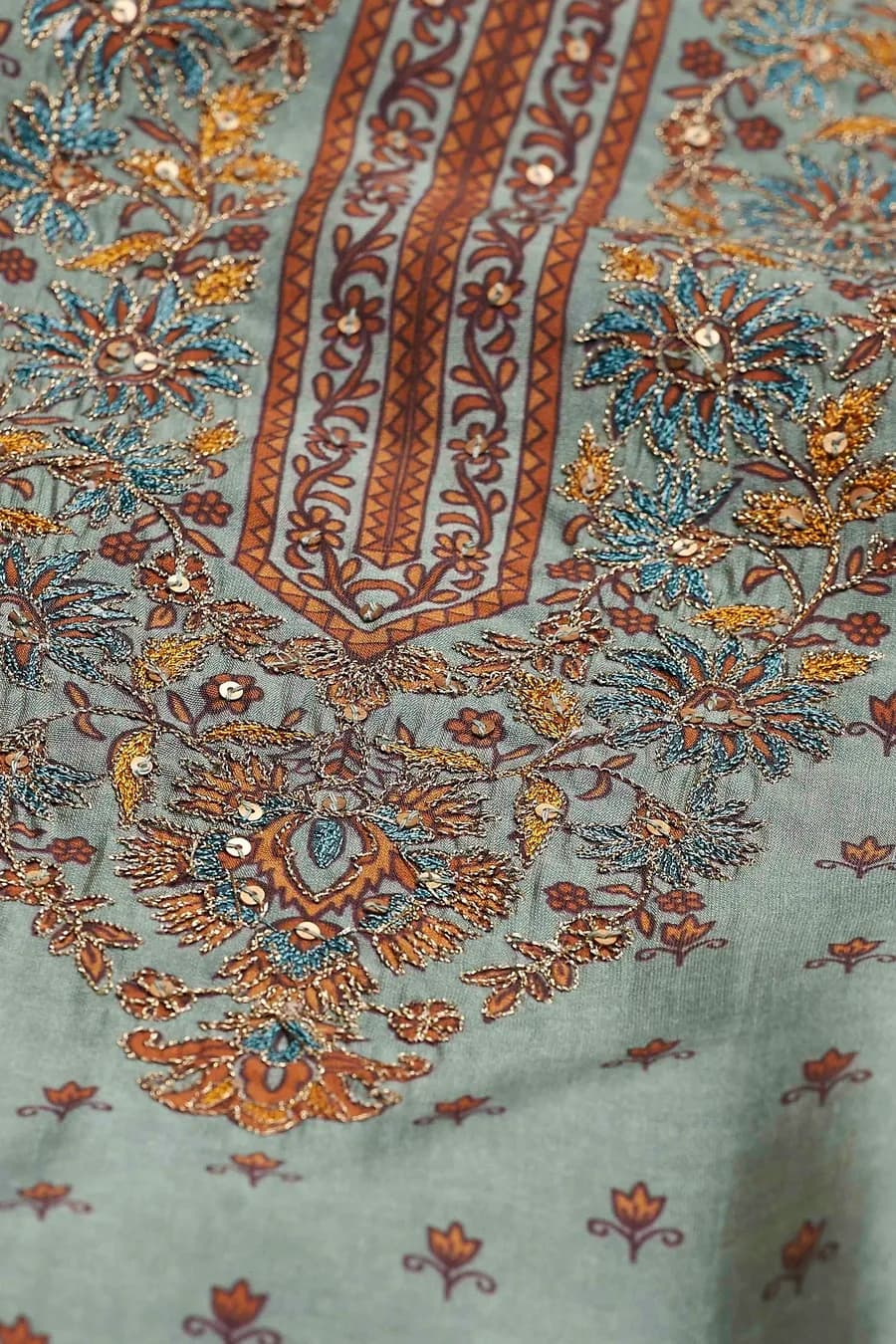 Teal Green Viscose Blend Printed Straight Kurta Set — 4