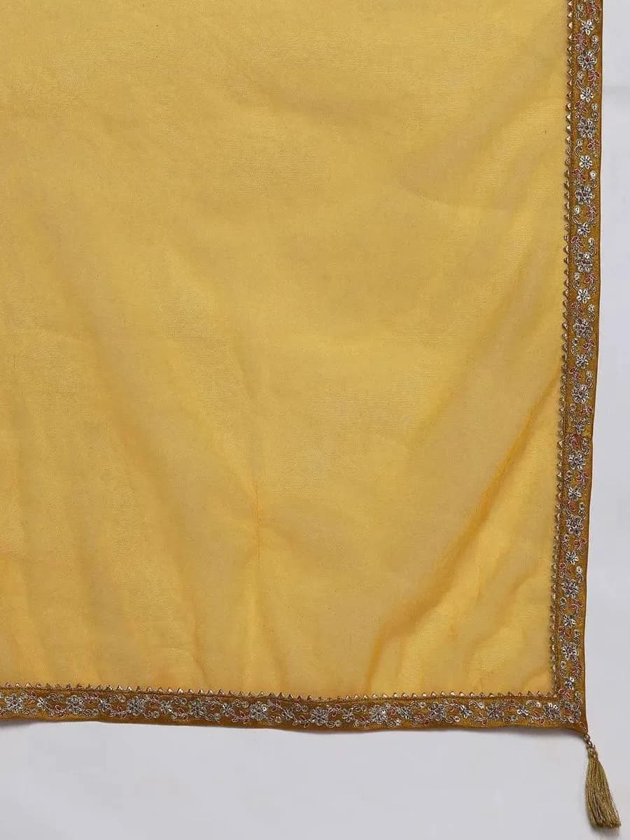 Libas Mustard Embroidered Silk Blend Pakistani Suit — 6