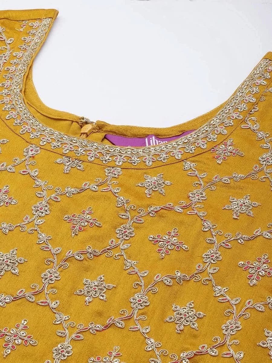Libas Mustard Embroidered Silk Blend Pakistani Suit — 7