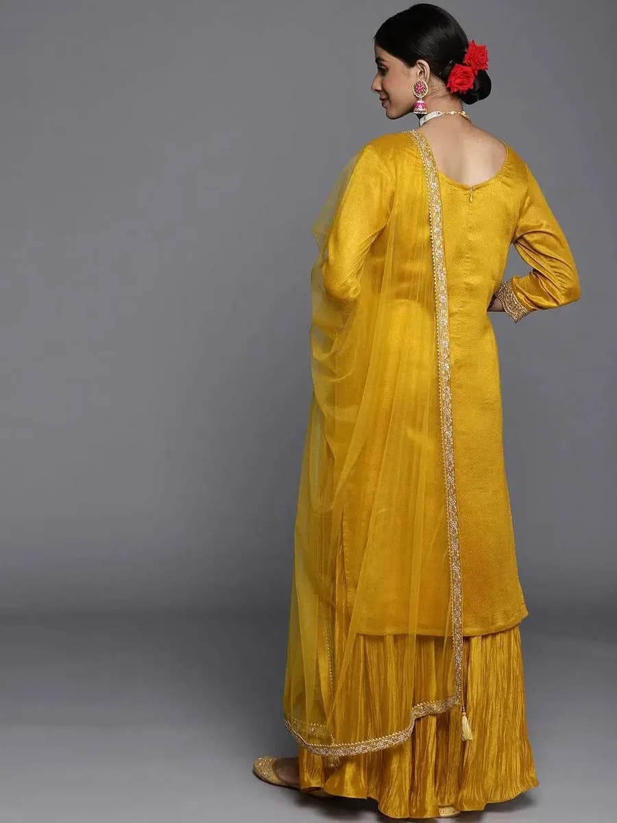 Libas Mustard Embroidered Silk Blend Pakistani Suit — 8