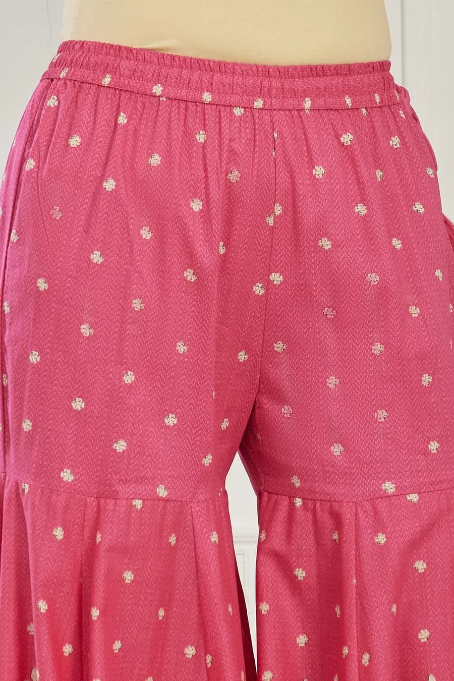 Pink Cotton Floral Embroidered Garara Kurta Set — 4