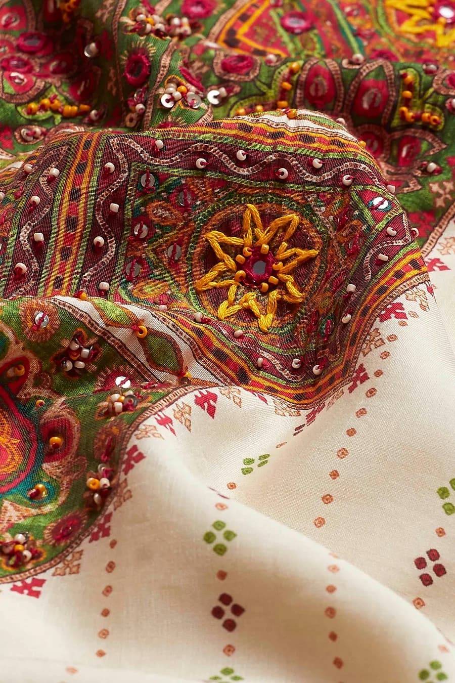 Off-White Viscose Rayon Printed Straight Kurta Set — 5