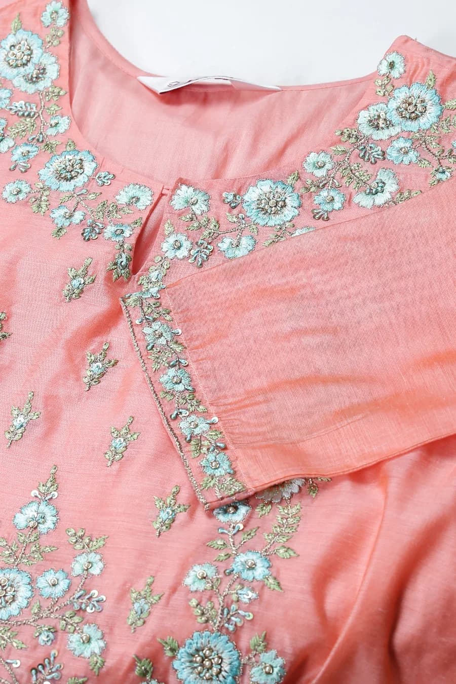 Peach Art Silk A-Line Kurta Regular Pant Suit Set — 7