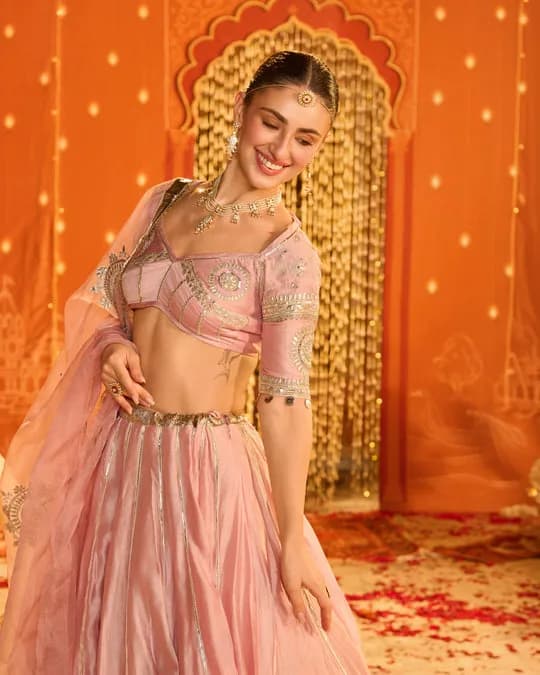 Tejal Baby Pink Embroidered Chanderi Aangi Lehenga Set — 7