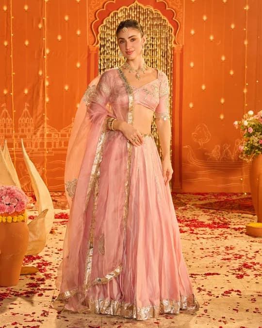 Tejal Baby Pink Embroidered Chanderi Aangi Lehenga Set — 2