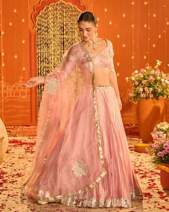 Tejal Baby Pink Embroidered Chanderi Aangi Lehenga Set — 6