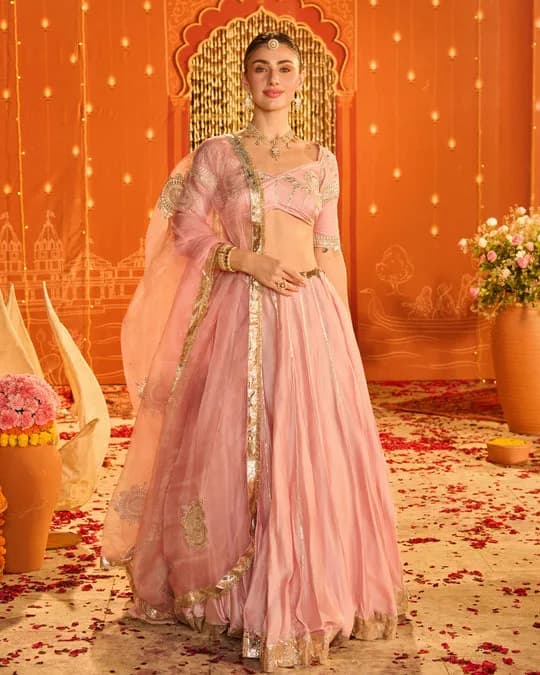 Tejal Baby Pink Embroidered Chanderi Aangi Lehenga Set — 5