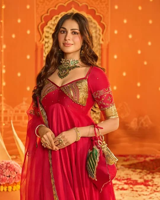 Kamalnayani Pink Embroidered Chanderi Aangi Suit Set — 2
