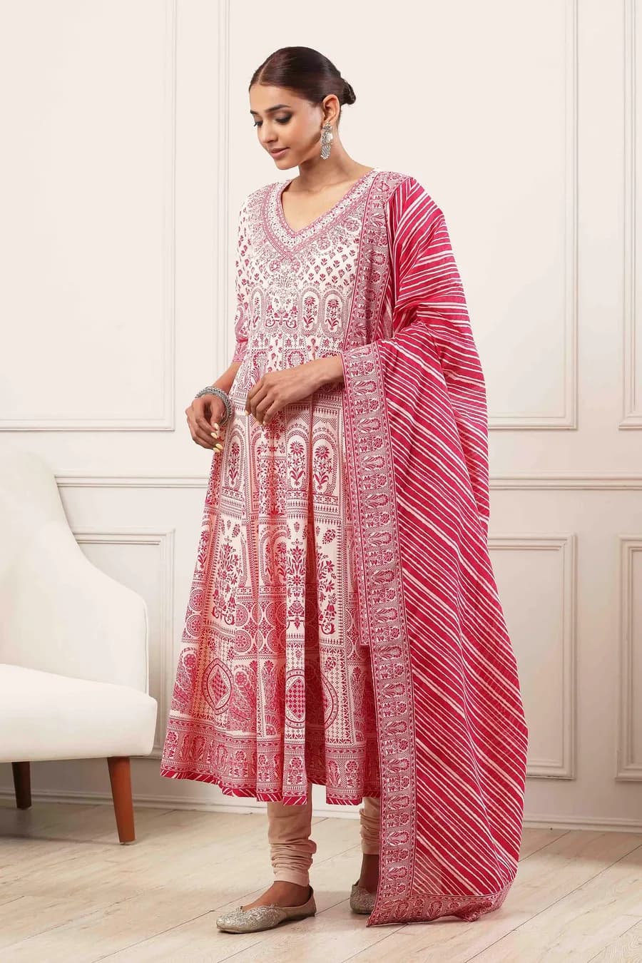 Fuchsia Cotton Floral Printed Kalidar Suit Set — 6