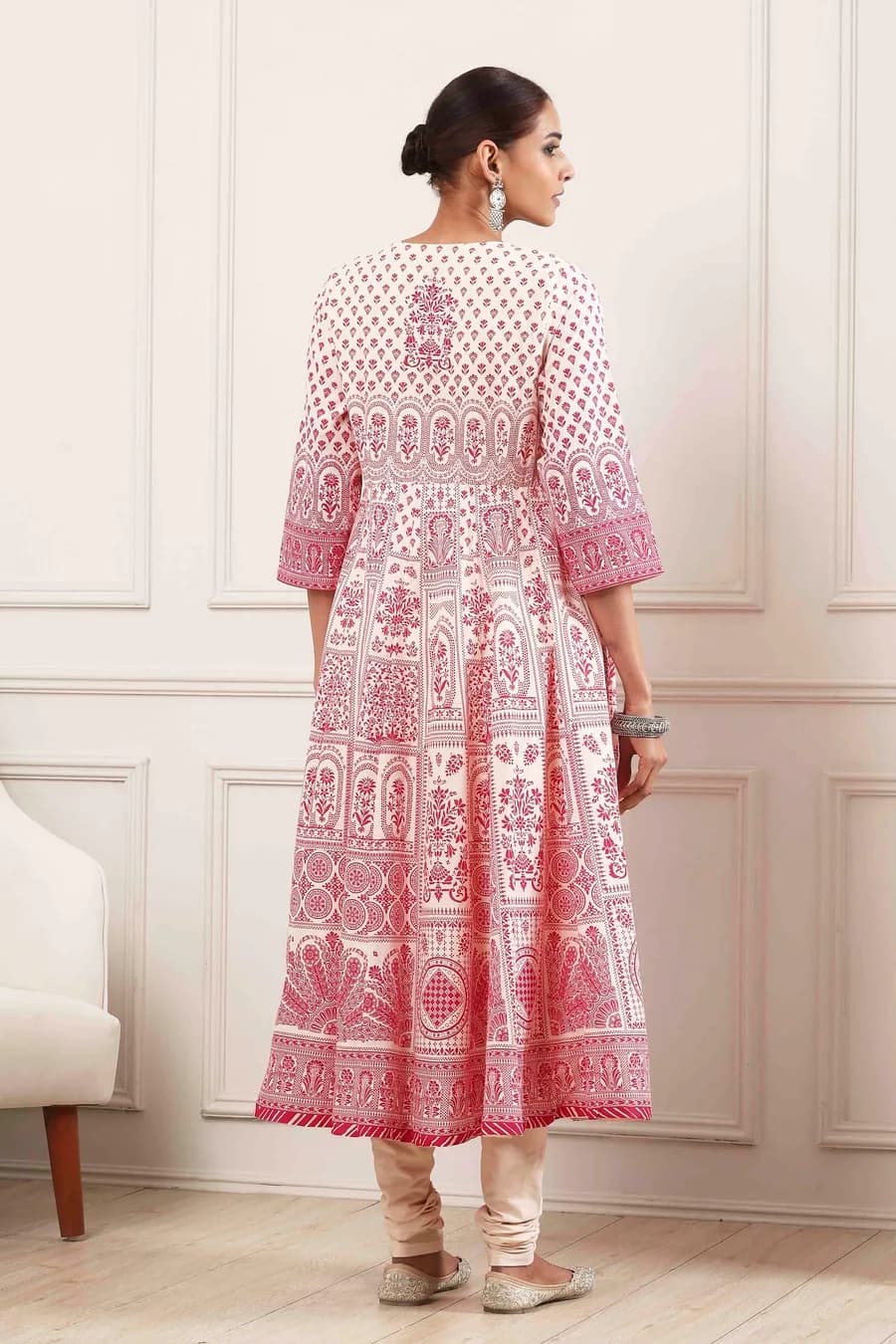 Fuchsia Cotton Floral Printed Kalidar Suit Set — 2