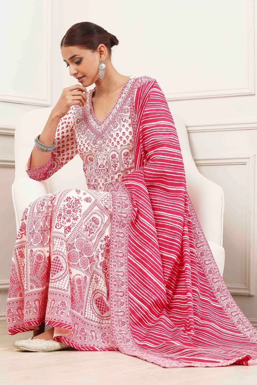 Fuchsia Cotton Floral Printed Kalidar Suit Set — 4