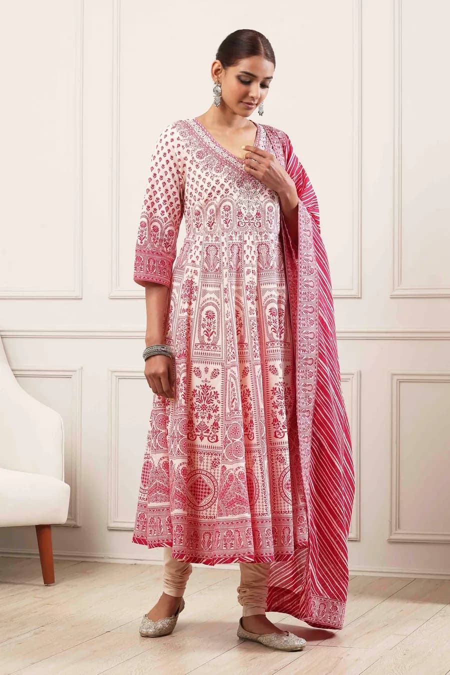 Fuchsia Cotton Floral Printed Kalidar Suit Set — 7