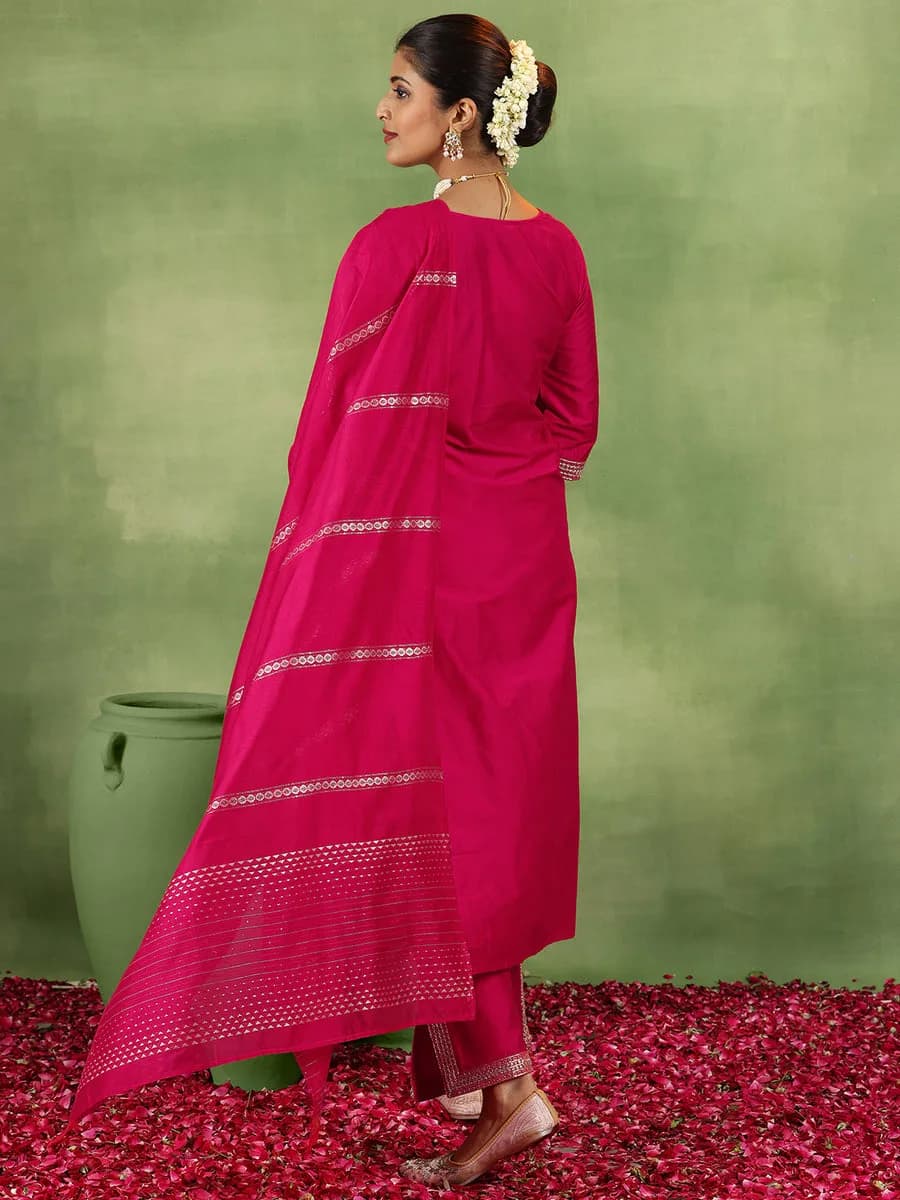 Gerua Coral Yoke Design Silk Blend Straight Suit With Dupatta — 4