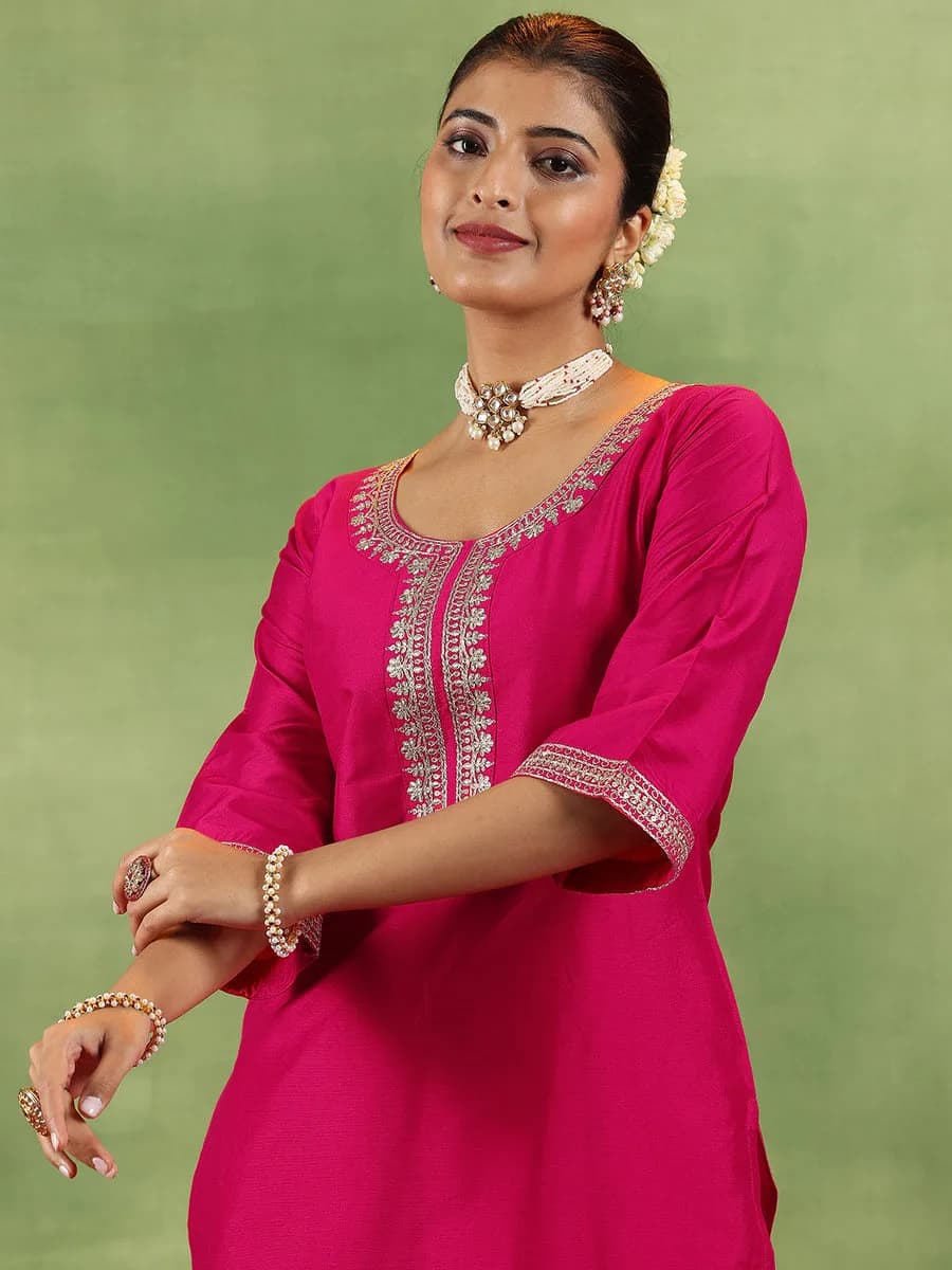 Gerua Coral Yoke Design Silk Blend Straight Suit With Dupatta — 6