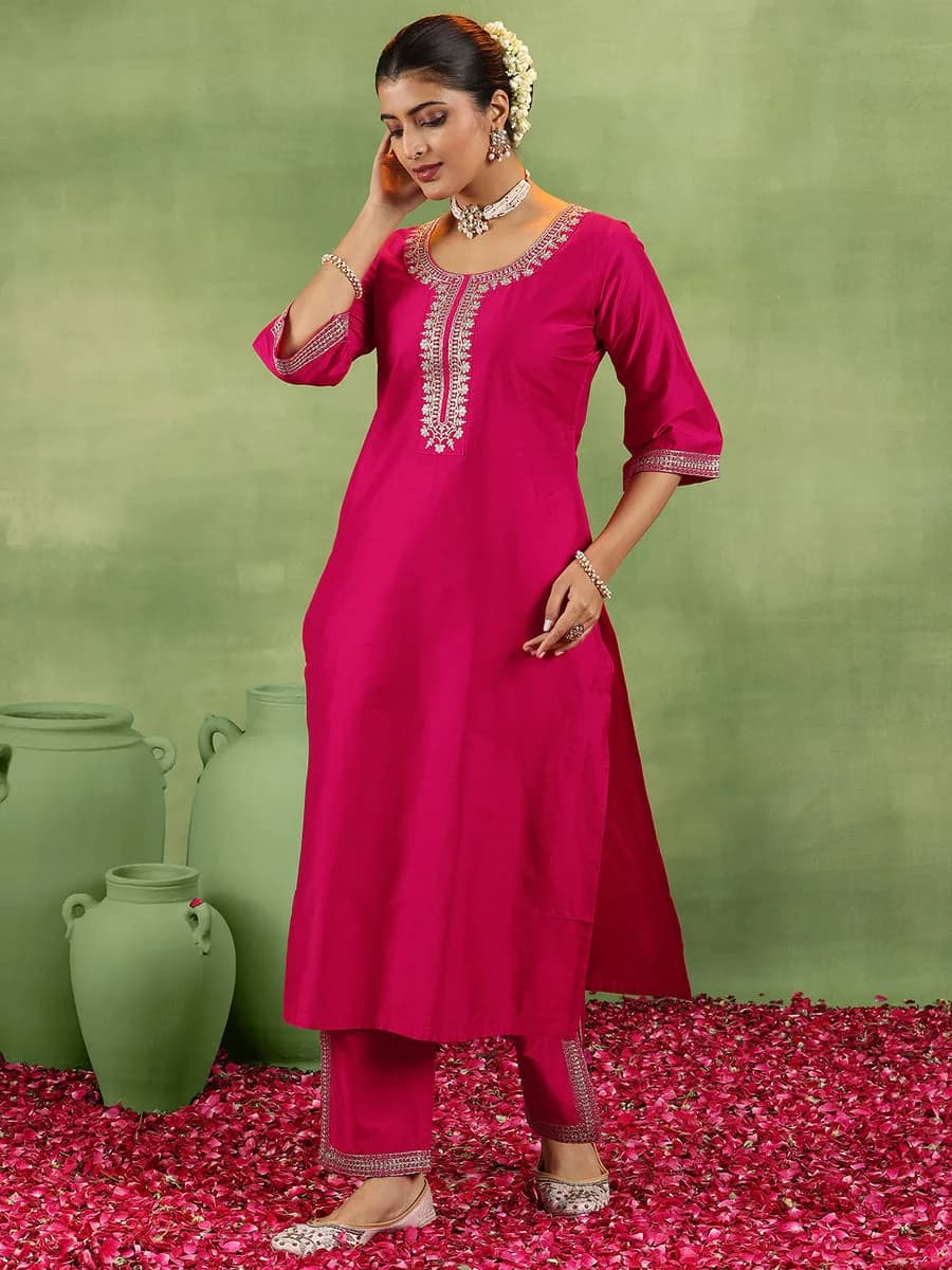 Gerua Coral Yoke Design Silk Blend Straight Suit With Dupatta — 2