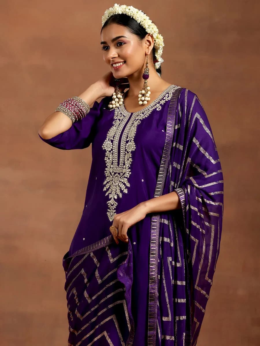 Gerua Purple Embroidered Straight Suit With Dupatta — 6