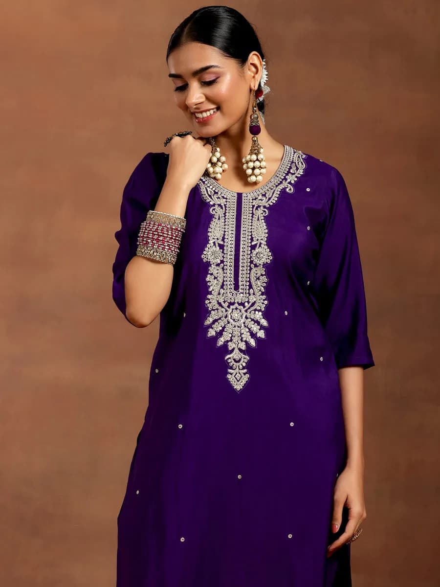 Gerua Purple Embroidered Straight Suit With Dupatta — 1
