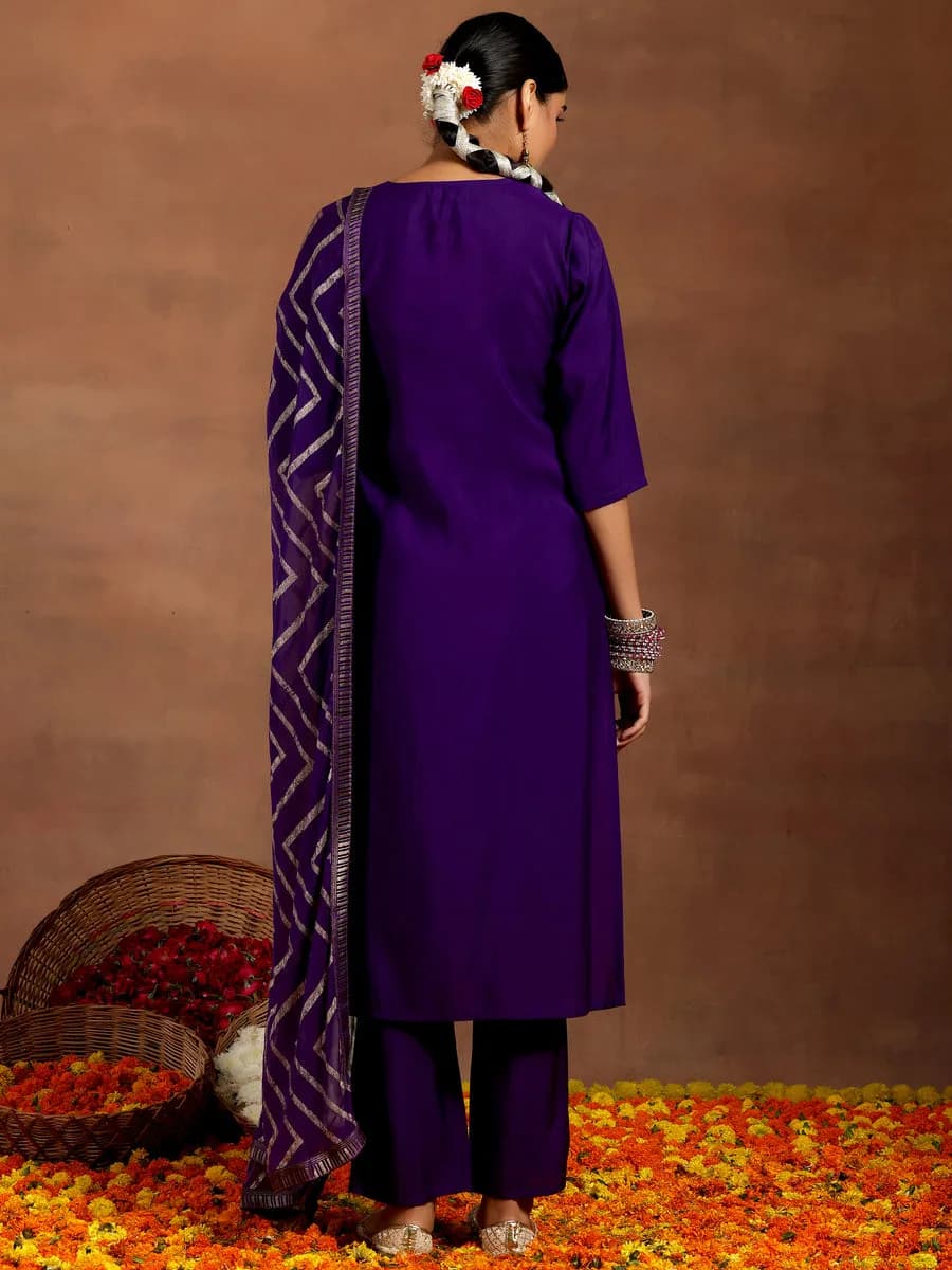 Gerua Purple Embroidered Straight Suit With Dupatta — 5