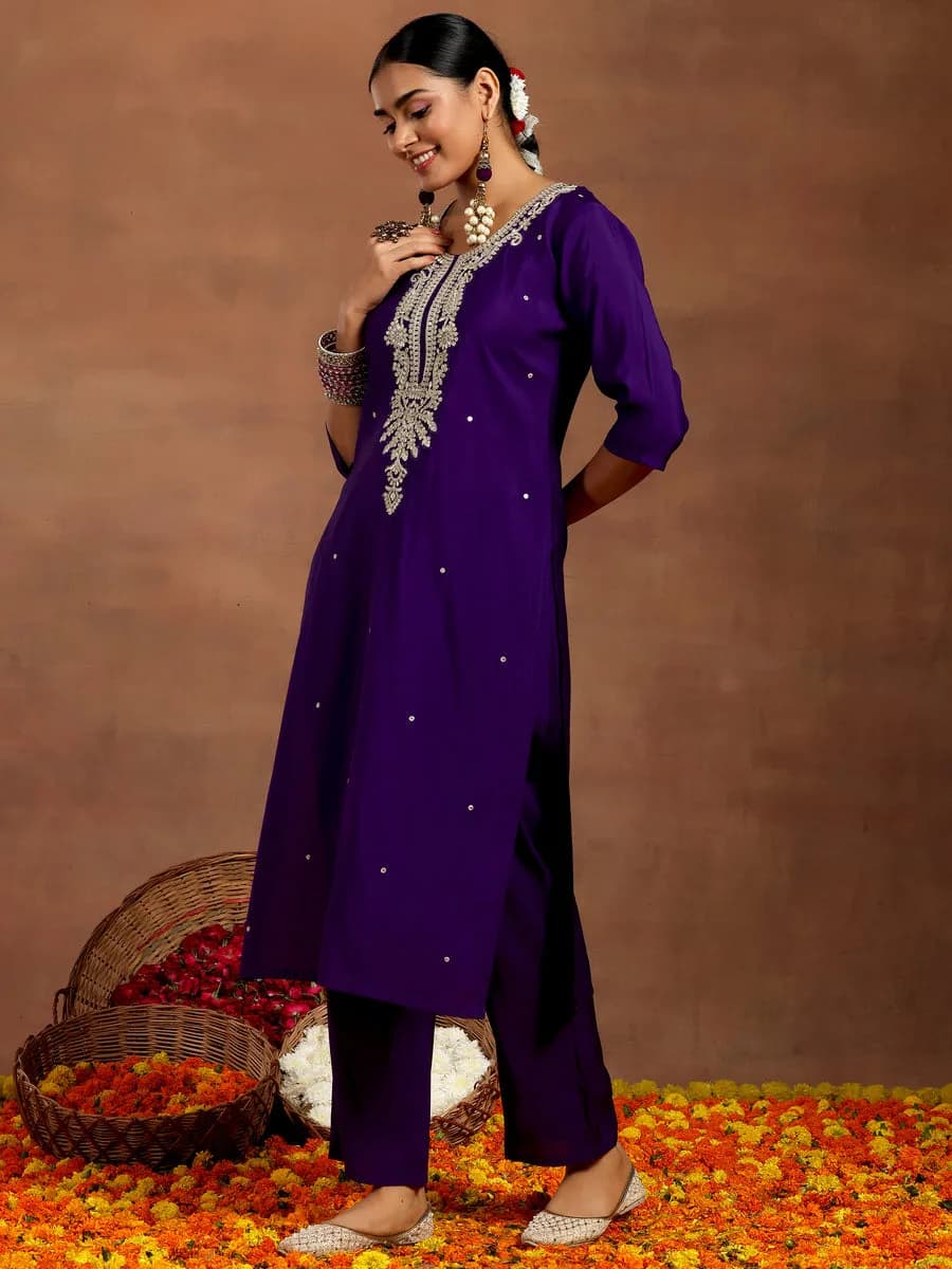 Gerua Purple Embroidered Straight Suit With Dupatta — 2