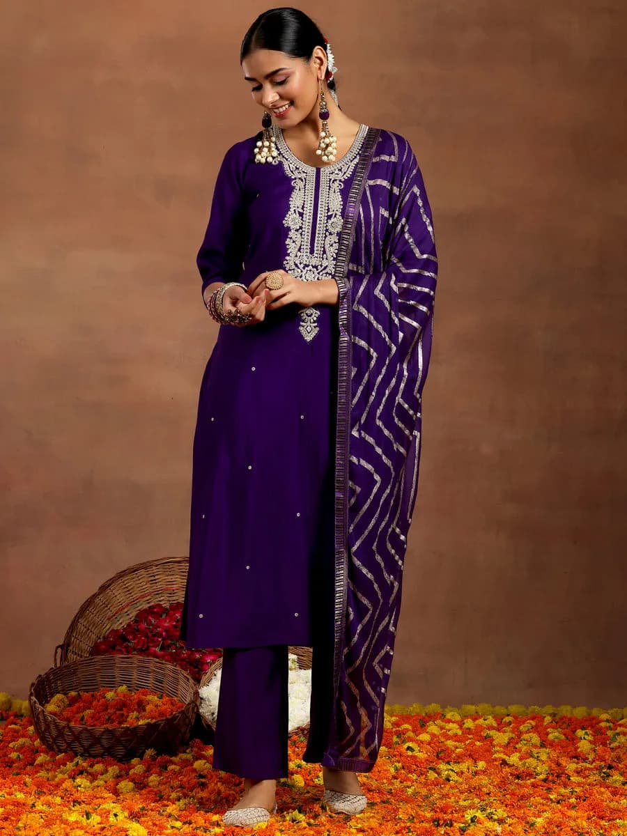 Gerua Purple Embroidered Straight Suit With Dupatta — 4