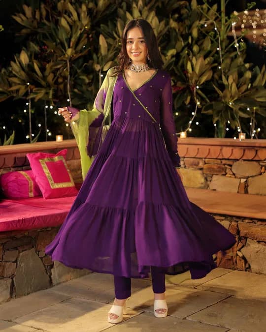Mystic Mirage Purple Mirror Work Georgette Suit Set — 4