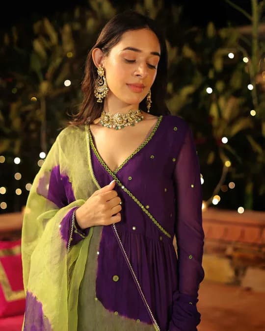 Mystic Mirage Purple Mirror Work Georgette Suit Set — 2