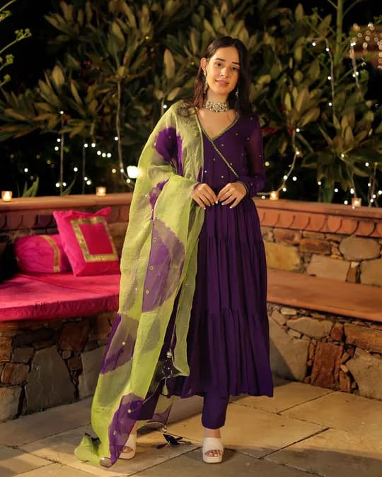 Mystic Mirage Purple Mirror Work Georgette Suit Set — 5
