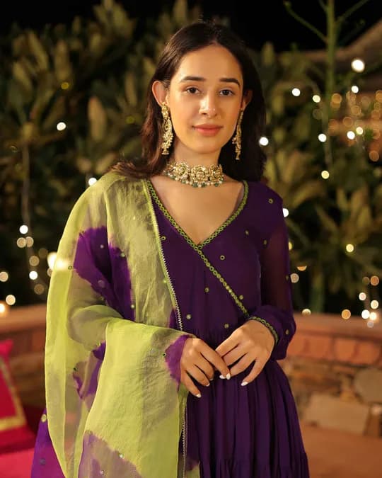 Mystic Mirage Purple Mirror Work Georgette Suit Set — 6