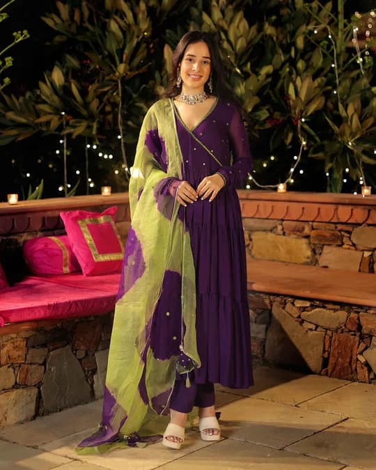 Mystic Mirage Purple Mirror Work Georgette Suit Set — 1