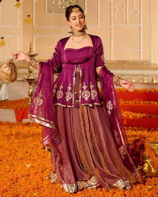 Kamal Purple Solid Satin Lehenga Set — 1