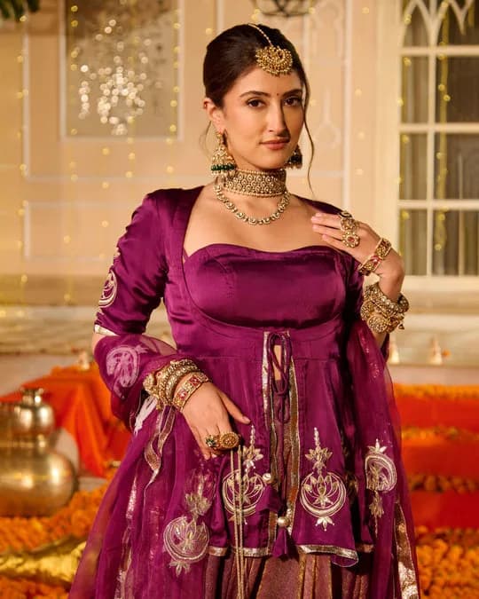 Kamal Purple Solid Satin Lehenga Set — 4