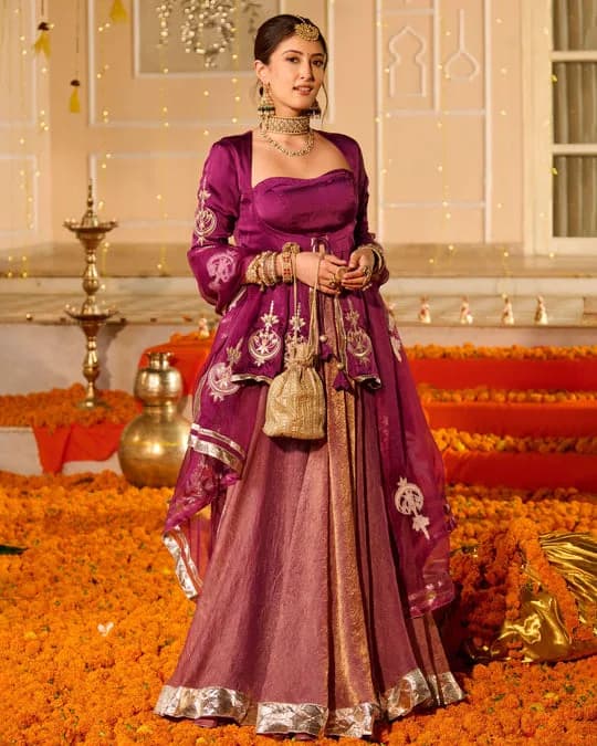 Kamal Purple Solid Satin Lehenga Set — 6