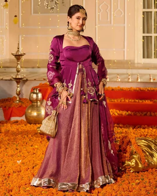 Kamal Purple Solid Satin Lehenga Set — 5