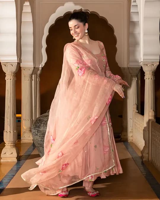 Aachho Eshal Handpainted Cotton Silk Suit Set — 2