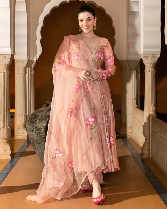 Aachho Eshal Handpainted Cotton Silk Suit Set — 1