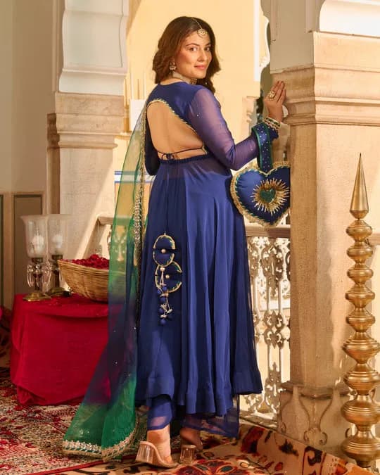 Sonata Blue Solid Georgette Suit Set — 2