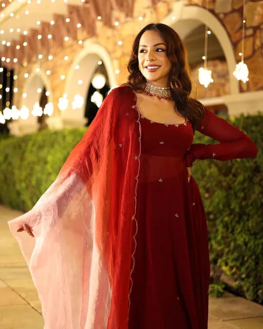 Maroon Blush Embroidered Georgette Suit Set — 3