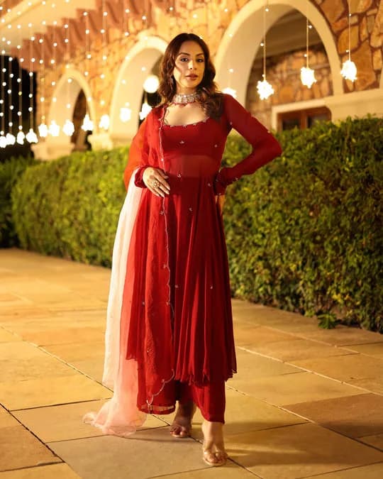 Maroon Blush Embroidered Georgette Suit Set — 5