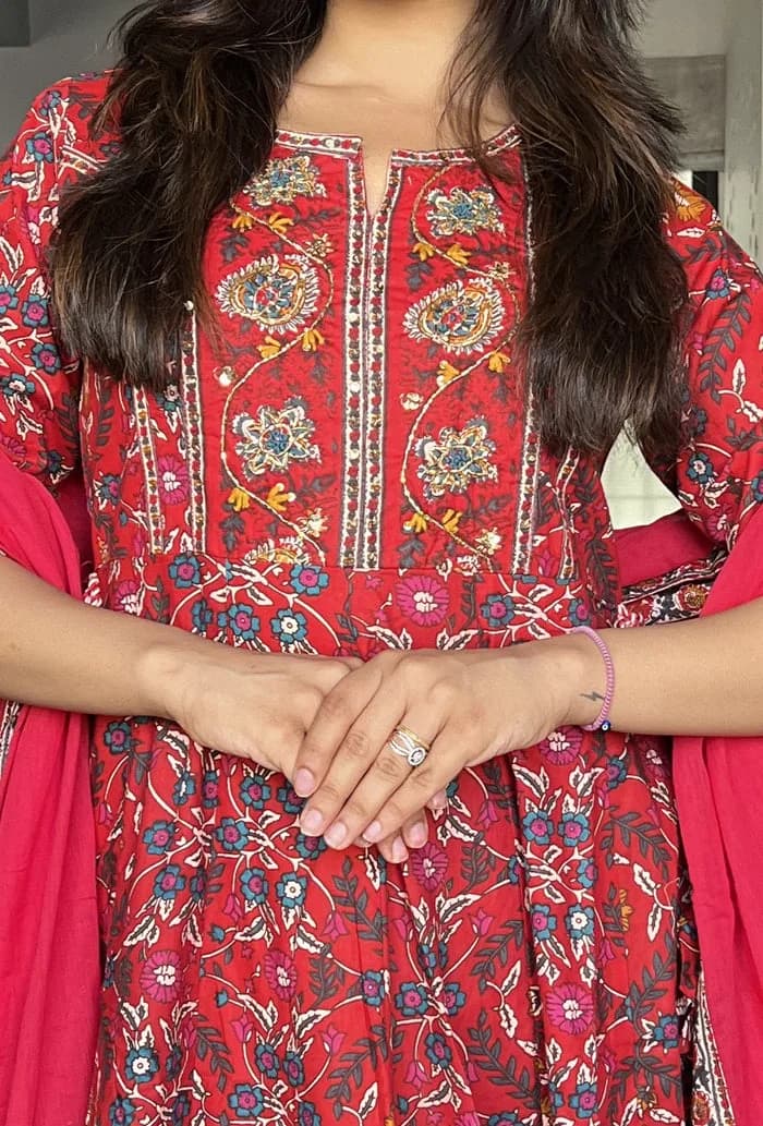 Red Anarkali Pure Cotton Kurta set — 5