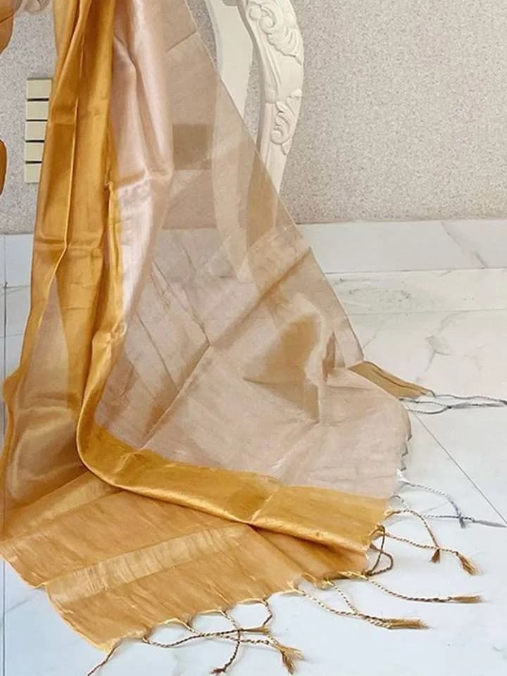 Women's Tissue Beige Solid Designer Saree with Unstitched Blouse — 5