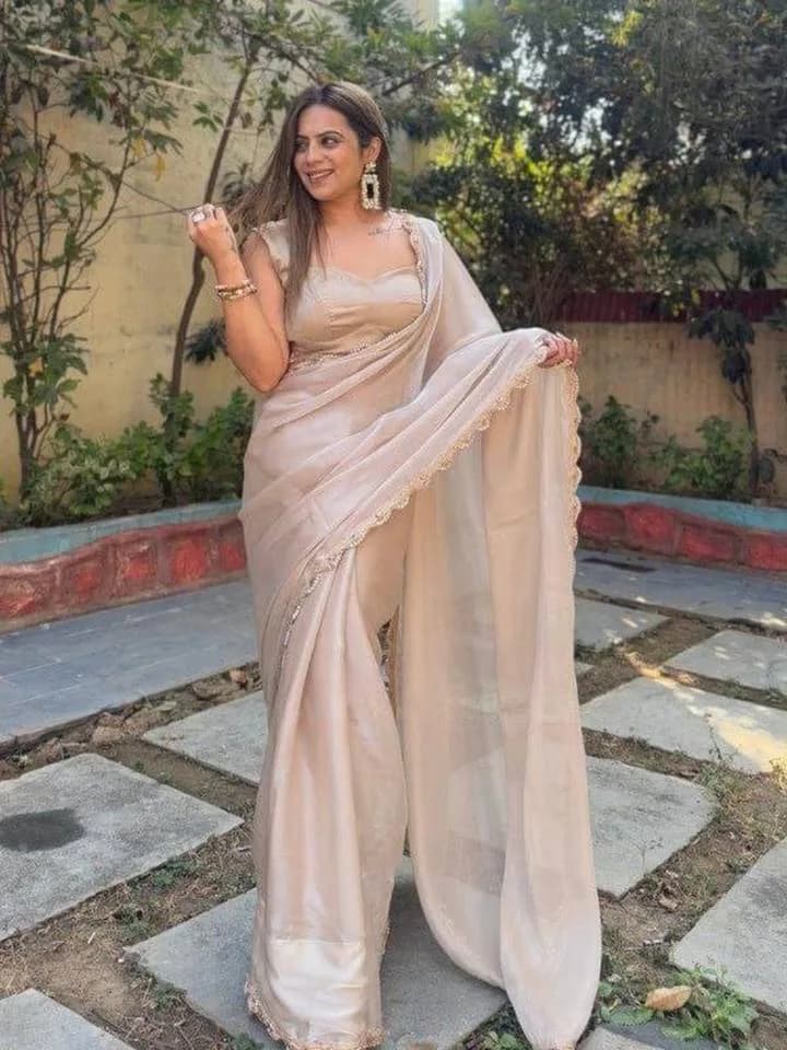 Cream Elegant Wear Traditional Draping Festive And Special Jimmy Wear Saree Visit Store — 1