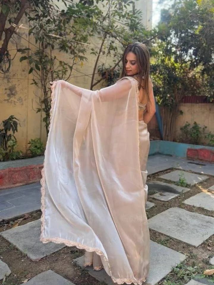 Cream Elegant Wear Traditional Draping Festive And Special Jimmy Wear Saree Visit Store — 3