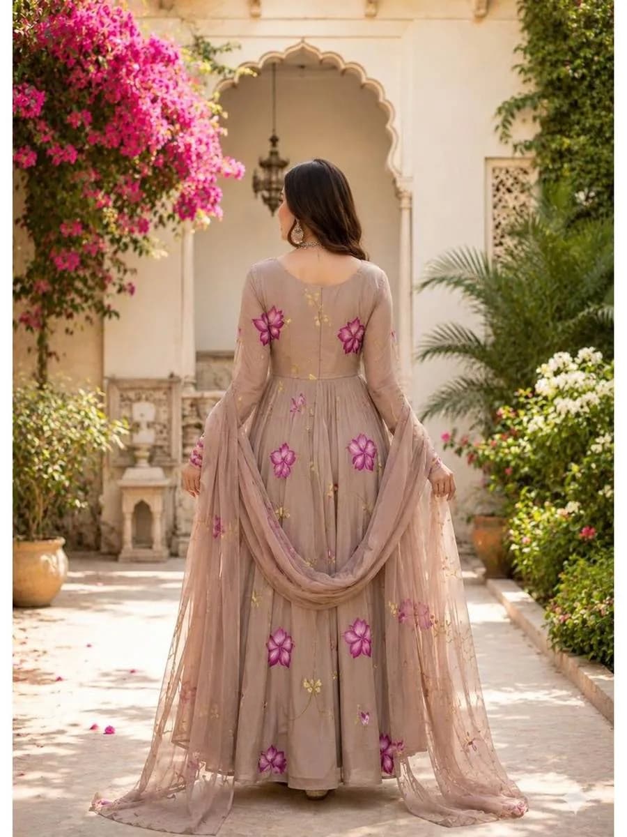 Women’S Beige Floral Printed Maxi Dress (XL) Visit Store — 4