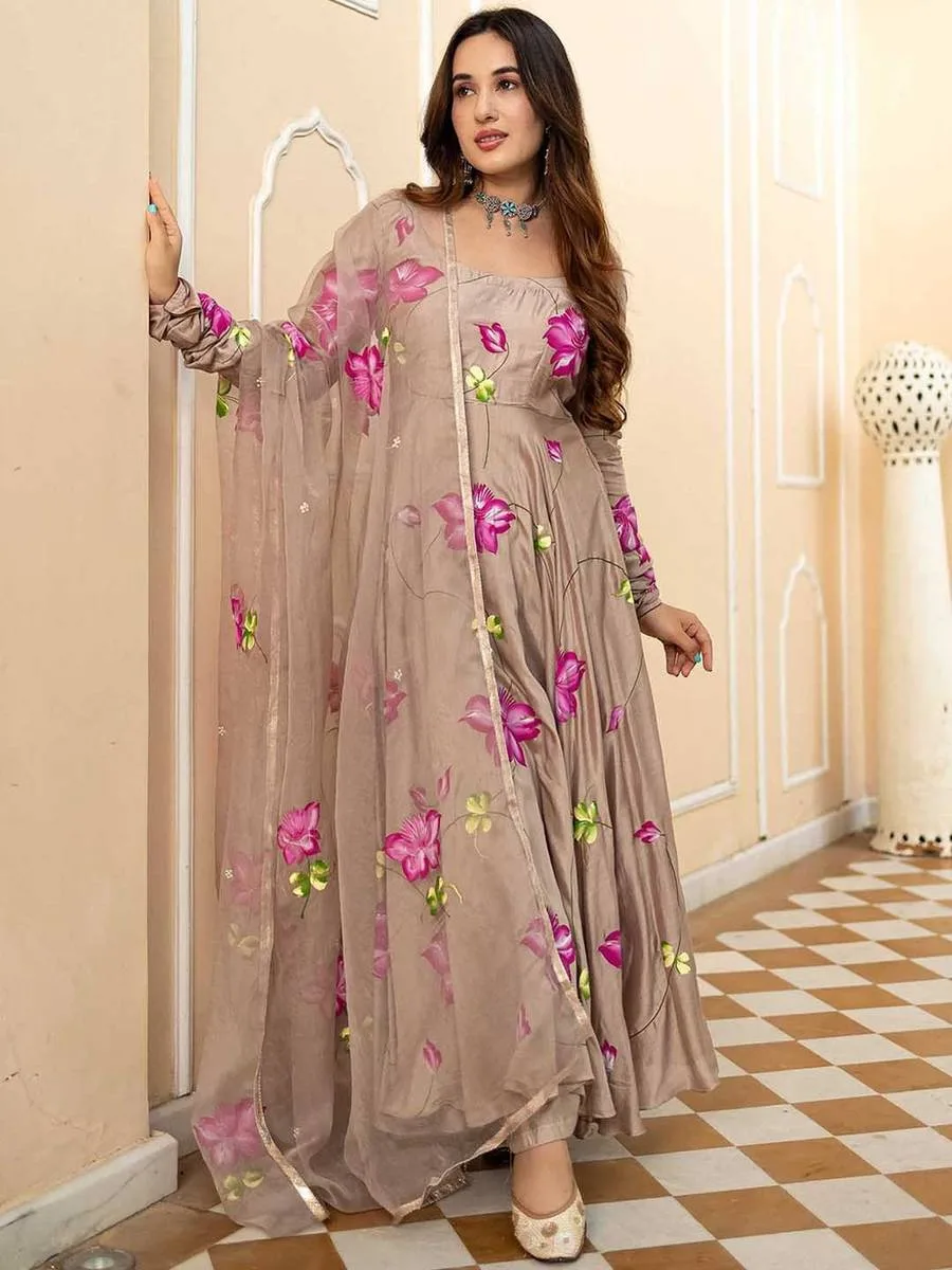 Women’S Beige Floral Printed Maxi Dress (XL) Visit Store — 2