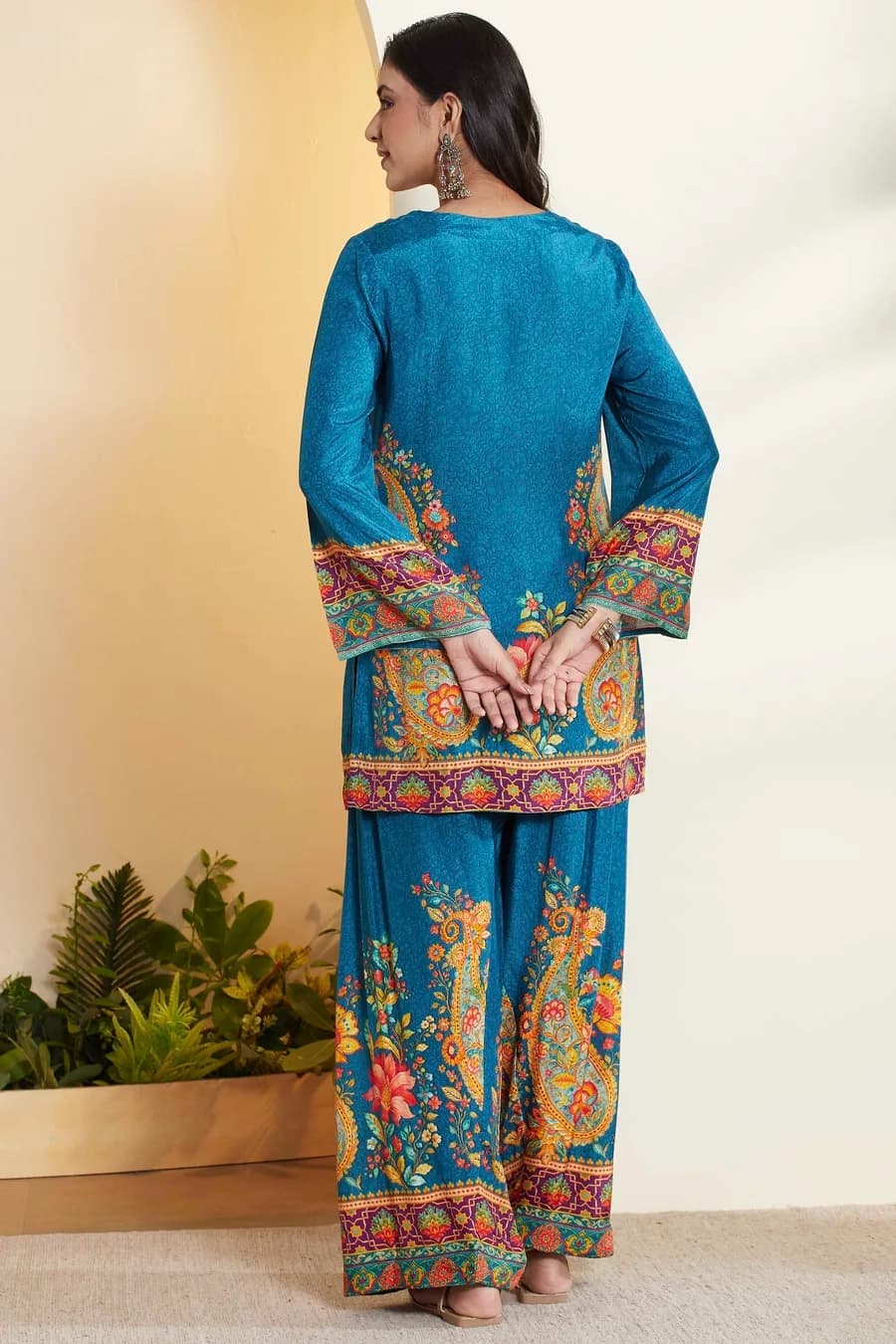 Blue Viscose Rayon Printed Straight Kurta Set — 2