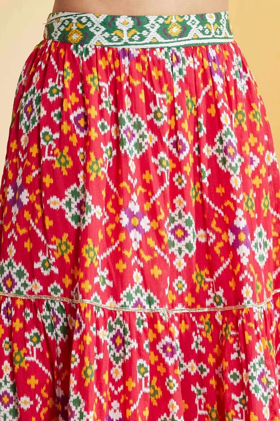 Red Printed Gathered Cotton Lehenga Set — 5