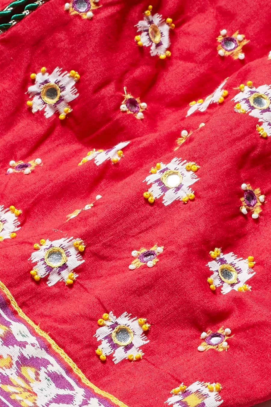 Red Printed Gathered Cotton Lehenga Set — 6
