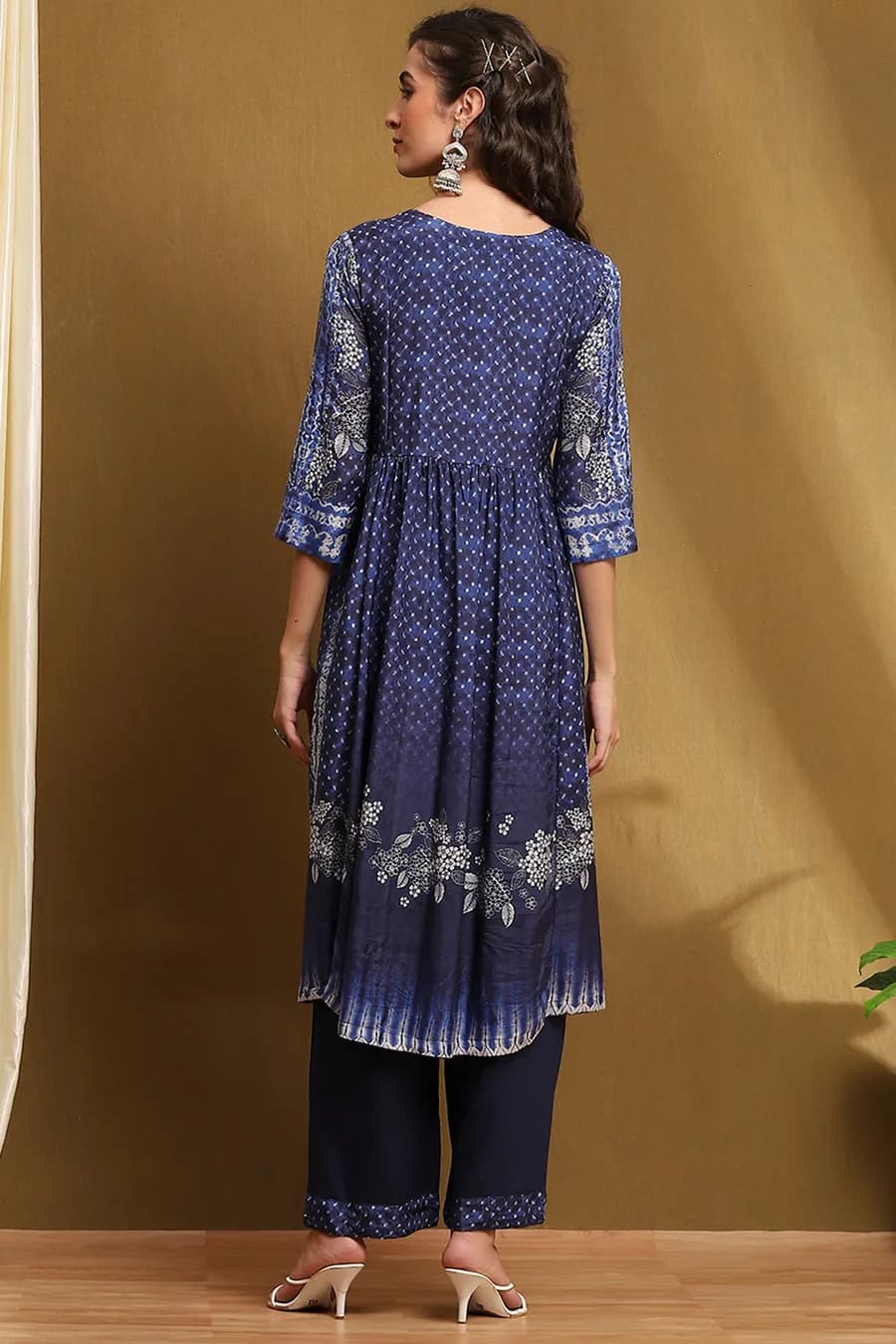 Indigo Modal Printed Angrakha Gathered Suit Set — 4